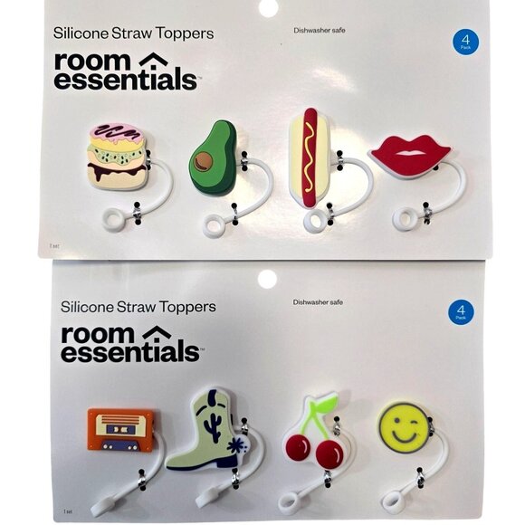 Room Essentials Silicone Straw Toppers Dishwasher Safe 8-Pack Cartoon Fun Assort - Picture 2 of 5